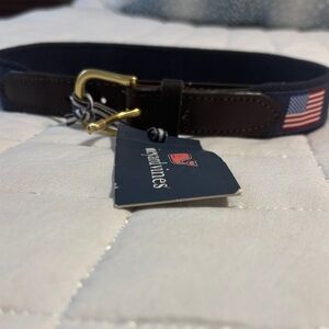 Vineyard Vines Kids Navy and Brown Belt with Gold Buckle
